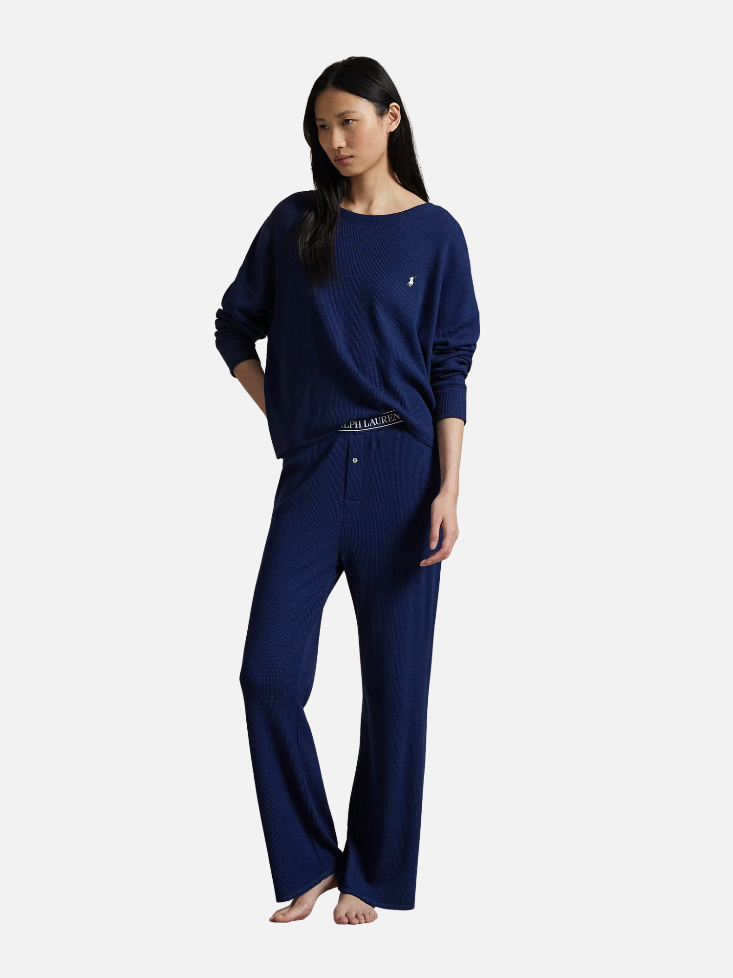 Waffle-Knit Long-Sleeve Pyjama Set Navy Blue Waffle-Knit Long-Sleeve Pyjama Set Navy Blue (Copy) | Fragment Clothing